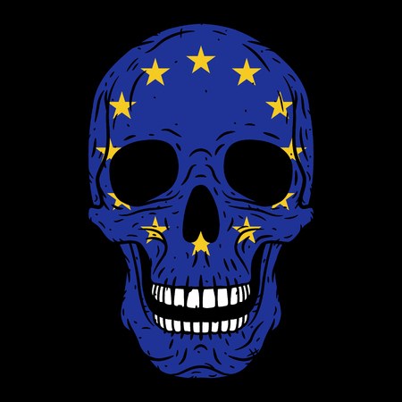 Human skull with European Union flag isolated on black background. Vector skull. Cartoon skull. Skull logo.のイラスト素材