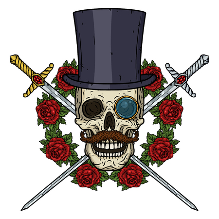 Skull. Valentine skull. The skull of the gentleman. Illustration for Valentine's dayのイラスト素材