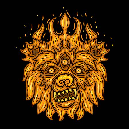 Bear head. Fire bear. Vector illustration isolated on black backgroundのイラスト素材
