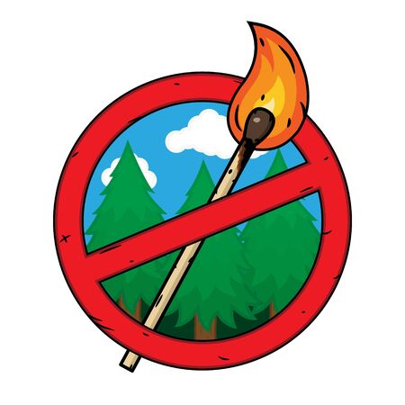 Prohibitory sign of matches in forest. Vector illustration isolated on white backgroundのイラスト素材