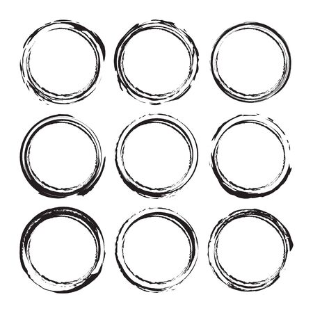 Black round abstract backgrounds smears vector objects isolated on a white background. Grunge shapes.のイラスト素材