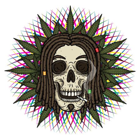 Rastaman Skull. Vector illustration isolated on white background.のイラスト素材