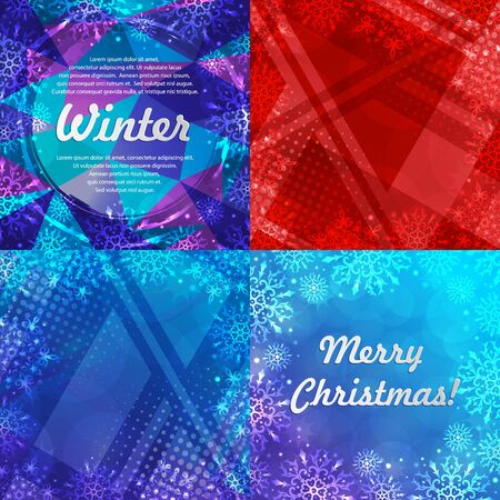 Winter background with space for your text. Christmas Greeting Card. New Year frame with snowflakes. Winter template. Christmas backdrop. New Year flyerのイラスト素材