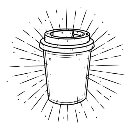 Coffee cup. Vector hand-drawn lettering for prints, posters, menu design. Cartoon coffee cup.のイラスト素材
