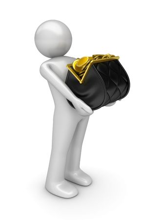 Look at my Purse! (character holds purse full of gold coins)の写真素材