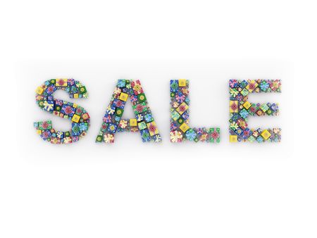 SALE (word made of different sized and coloured gift-boxes)の写真素材
