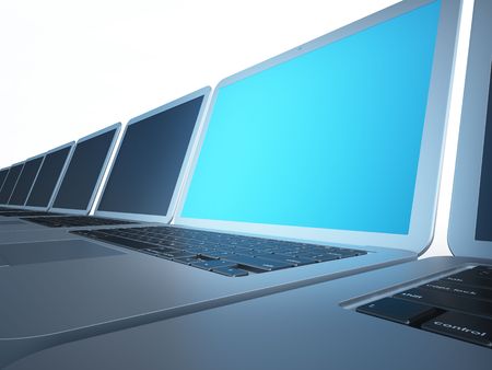 Notebooks Copyspace Series (Many notebooks and one on the center with lighten screen)の写真素材