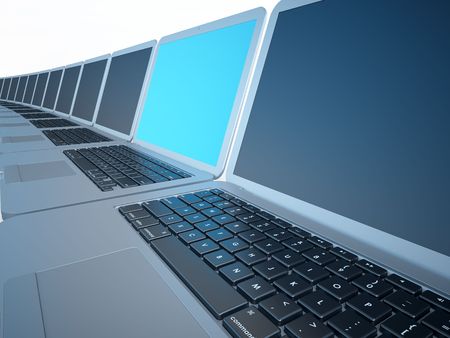 Notebooks Copyspace Series (Many notebooks and one on the center with lighten screen)の写真素材