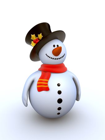 Snowman isolated winter series (fancy snowman on white background isolated)の写真素材