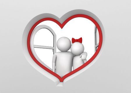 Love window (3d characters isolated on white background series)の写真素材