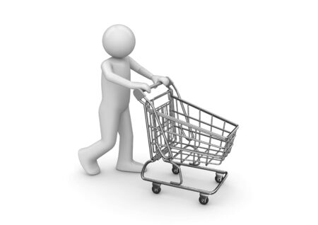 Man with shopping cart (3d isolated characters series)の写真素材