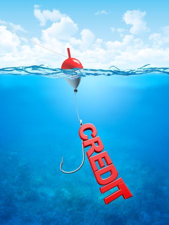 Swallow credit bait (3d business, finance, banking, crisis illustrations concepts)の写真素材