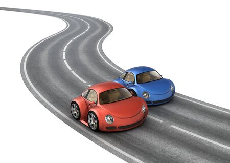 Road race blue red cars (3d isolated micromachines on white background series)の写真素材