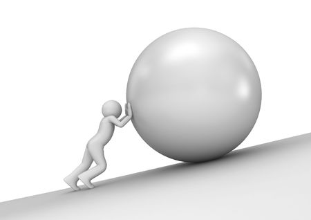 Heavy weight - man and stone (3d isolated characters on white background series)の写真素材