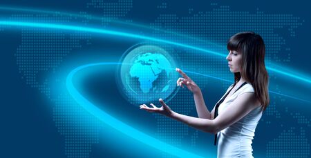 World on her palm (outstanding business people in interiors / interfaces series)の写真素材