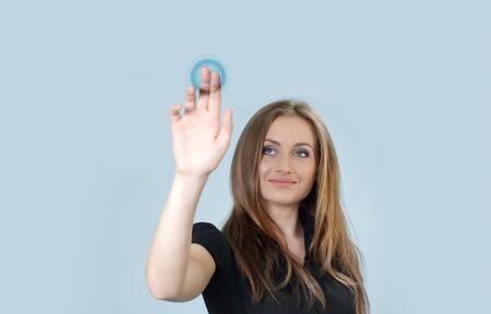 Gorgeous business ladies studio shots on uniform backgroundの写真素材