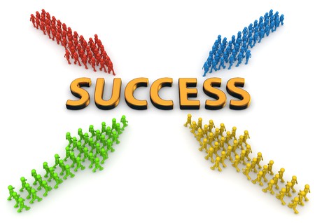 Four arrows of characters going to success - Concepts collectionの写真素材