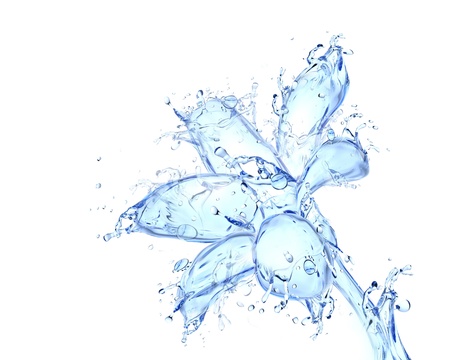 Flower blossom liquid artwork - Flower bud shape made of water with falling dropsの写真素材