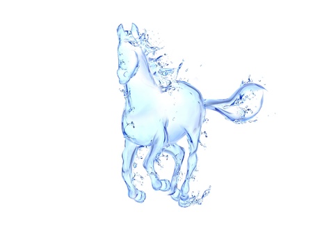 Galloping horse liquid artwork - Animal figure in motion made of water with falling dropsの写真素材