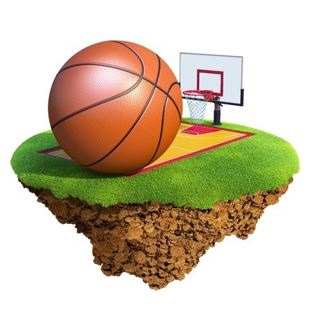 Basketball ball, backboard, hoop and court based on little planet. Concept for Basketball team or competition design. Tiny island / planet collection.の写真素材
