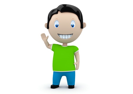 Hey! Social 3D characters: happy smiling boy waves his hand. New constantly growing collection of expressive unique multiuse people images.の写真素材
