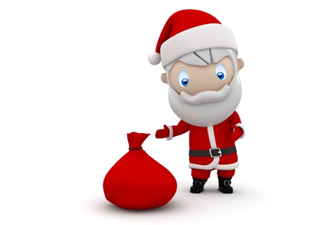 Santa! Social 3D characters: Santa with gift bag Christmas and New Year concept. New constantly growing collection of expressive unique multiuse people images.の写真素材