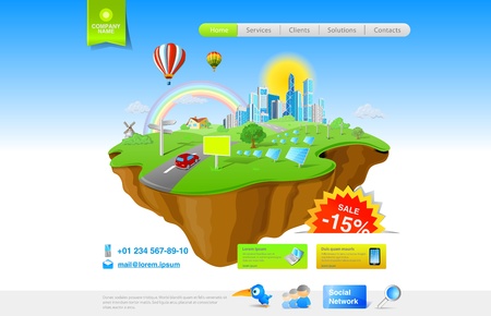 Website promo template. Flying Island concept for Ecology, Innovation, Energy, Fun themes and etc.のイラスト素材