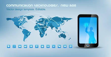 World map political with communication lines. Smartphone touchscreen technology. Design template.のイラスト素材