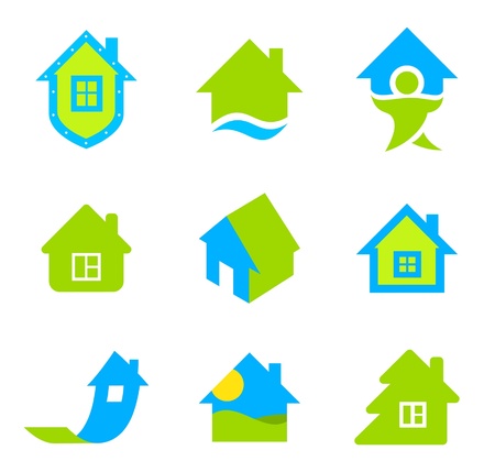 Logo Realty. House icon set. Eco theme. Green life,のイラスト素材