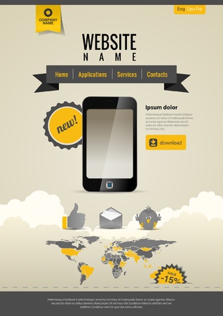 Mobile applications. Website template Retro style. Yellow Black.のイラスト素材