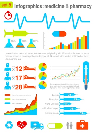 Infographics elements with icons. Medicine and Pharmacy theme. For business and finance reports, statistics, diagram graphのイラスト素材