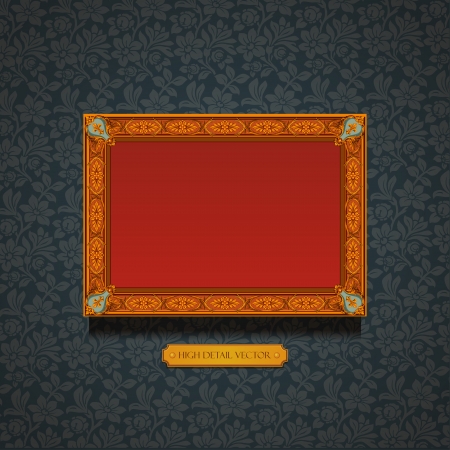 Vintage Frame on the wall. Floral ornament.  Flourish pattern wallpaper. Retro background. Vector. Copyspace.のイラスト素材
