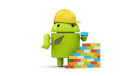 Green robot character builder  Concept for application development, mobile phone advertisement のeditorial素材