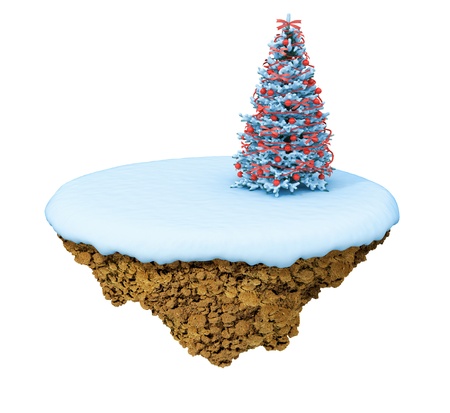 New Year little snowy levitate island / planet. A piece of land in the air.の写真素材