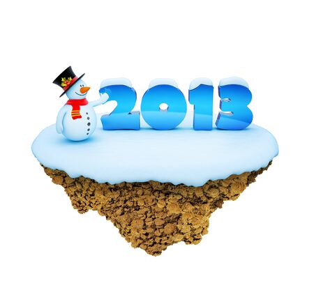 New Year 2013 little snowy levitate island / planet. A piece of land in the air.の写真素材