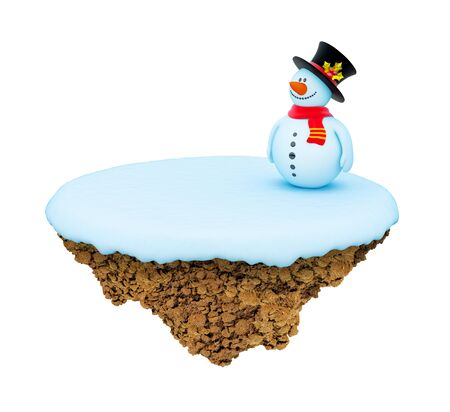 New Year little snowy levitate island / planet. A piece of land in the air.の写真素材