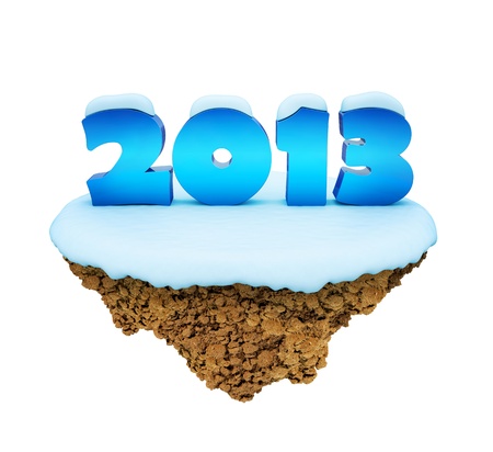 New Year 2013 little snowy levitate island / planet. A piece of land in the air.の写真素材