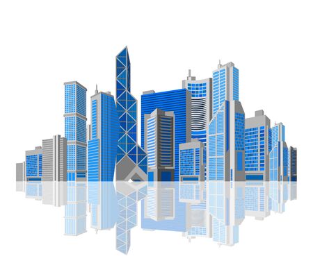Cityscape  Skyscraper city with reflection on white background  Isolated  Skyscrapers  Business theme  Vector  Editable のイラスト素材
