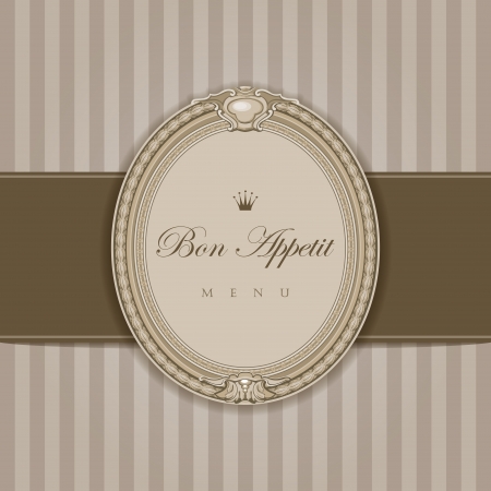 Vintage menu with elegant frame  Bon Appetit calligraphy Retro style  High detail vector のイラスト素材