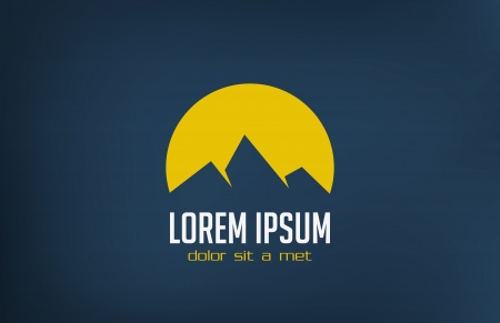 Sun rising behind abstract mountains Travel tourism logo concept  Vector のイラスト素材
