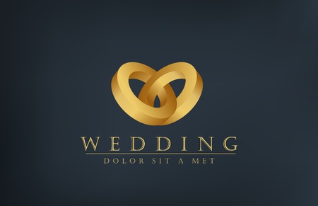 Wedding gold rings template  Marriage invitation card concept  Heart Love iconのイラスト素材