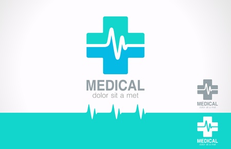Medical pharmacy design template  Medic cross icon with cardiogram  のイラスト素材