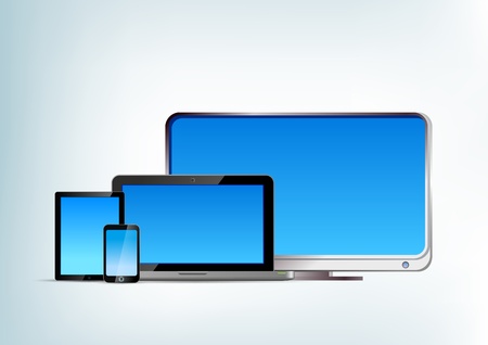 Abstract devices  Tablet pc, laptop, smartphone, tv vector front view  Notebook, mobile phone, touchpad, television  Blank  Copyspase のイラスト素材