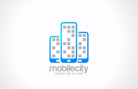 Mobile phones vector logo design template  Mobile city business concept  Touchphones are shown as skyscrapers  Creative idea  Technology icon のイラスト素材