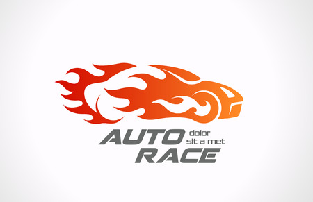 Sport Car Speed Race vector logo design  Fire vehicle in motion Auto rally in flame creative concept