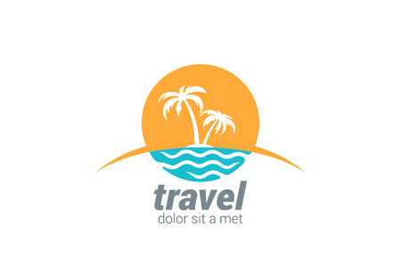 Travel agency vector logo design template.
Beach, Sea, Horizon, Palms, Sun - Creative Concept.のイラスト素材