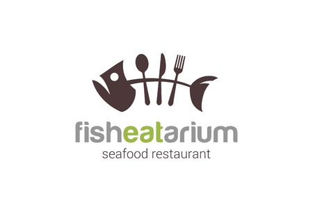 Fish seafood restaurant Logo creative design vector template.
Skeleton Fish bone of spoon, fork, knife silhouette Logotype funny icon.のイラスト素材