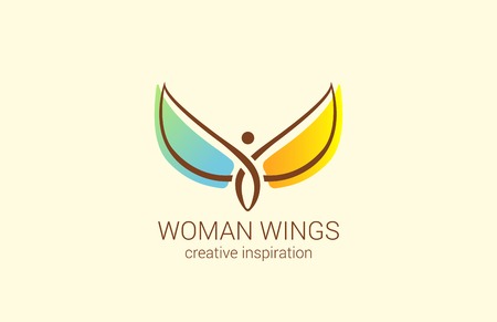 Flying Woman with Wings Logo abstract design vector template.
Creative concept for Women's Shop: how to make woman happy. Angel logotype icon.のイラスト素材