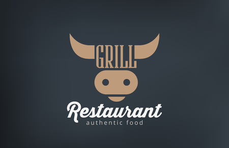 Logo Beef Grill BBQ restaurant bar design vector template.
Barbecue Logotype Cow Head icon silhouette concept.のイラスト素材