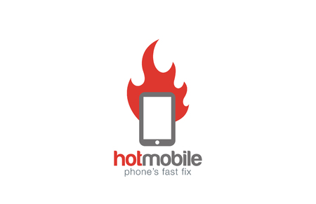 Fire flame & Mobile Phone repair fix logo design concept vector template.
Smartphone repairing service logotype icon.のイラスト素材